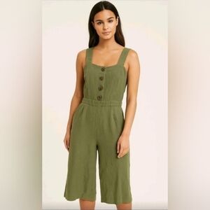 Ann Taylor Factory Womens Green Wide Leg Cropped Linen Blend Jumpsuit 8